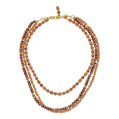 Gold-Plated Sterling Silver Brown Freshwater Cultured Pearl Multi-Strand Necklace – view 5