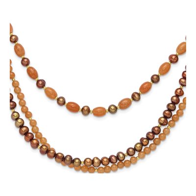 Gold-Plated Sterling Silver Brown Freshwater Cultured Pearl Multi-Strand Necklace