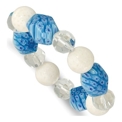 White Jade & Aventurine Stretch Bead Bracelet