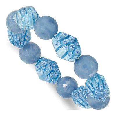 Blue Agate & Kangsai Glass Stretch Bracelet