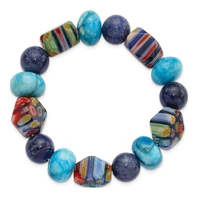 Agate, Lapis & Kangsai Glass Stretch Bracelet – view 2