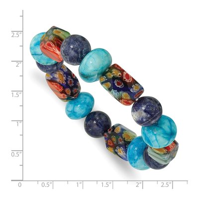 Agate, Lapis & Kangsai Glass Stretch Bracelet – view 3
