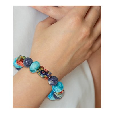 Agate, Lapis & Kangsai Glass Stretch Bracelet – view 4