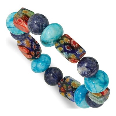 Agate, Lapis & Kangsai Glass Stretch Bracelet