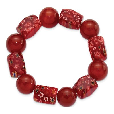 Carnelian & Kangsai Glass Beaded Stretch Bracelet – view 2