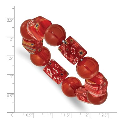 Carnelian & Kangsai Glass Beaded Stretch Bracelet – view 3