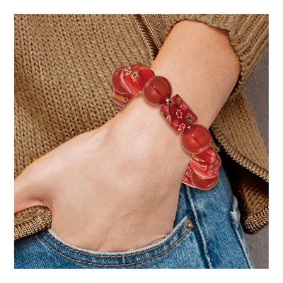 Carnelian & Kangsai Glass Beaded Stretch Bracelet – view 4