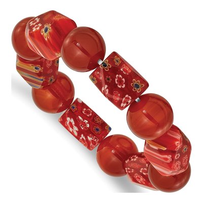 Carnelian & Kangsai Glass Beaded Stretch Bracelet