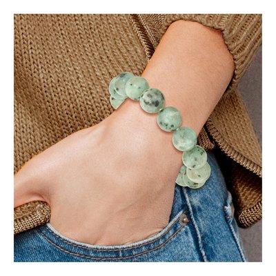 Kiwi Jasper 12mm Beaded Stretch Bracelet – view 4