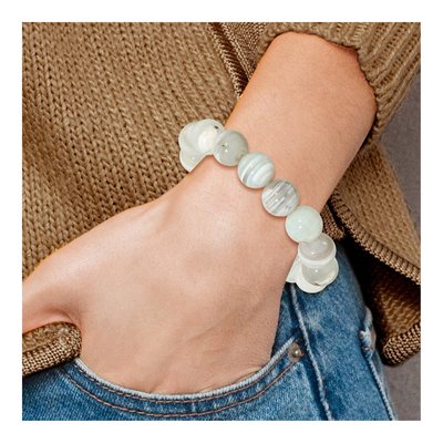 Grey Agate Beaded Stretch Bracelet, 12mm – view 4