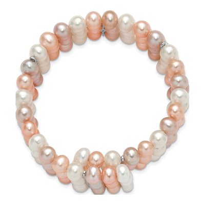 Sterling Silver Freshwater Cultured Pearl Multi-Color Stretch Bangle Bracelet – view 2