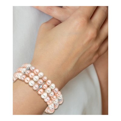 Sterling Silver Freshwater Cultured Pearl Multi-Color Stretch Bangle Bracelet – view 4