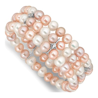 Sterling Silver Freshwater Cultured Pearl Multi-Color Stretch Bangle Bracelet