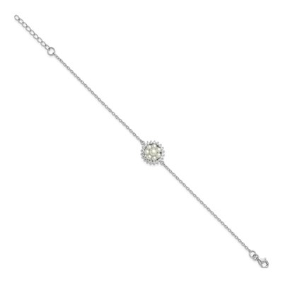 Sterling Silver Freshwater Cultured Pearl & CZ Bracelet – view 2