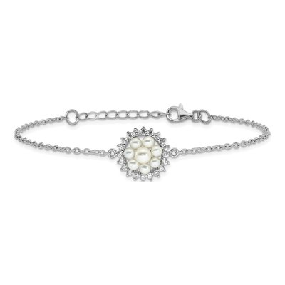 Sterling Silver Freshwater Cultured Pearl & CZ Bracelet – view 3