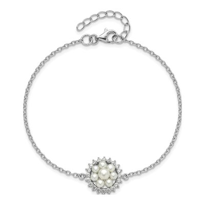 Sterling Silver Freshwater Cultured Pearl & CZ Bracelet – view 4