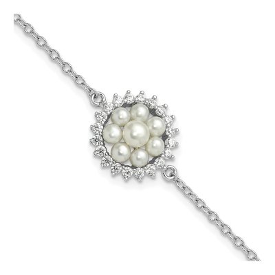Sterling Silver Freshwater Cultured Pearl & CZ Bracelet
