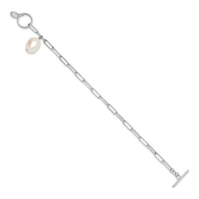 Sterling Silver Freshwater Cultured Pearl & CZ Paperclip Toggle Bracelet – view 2