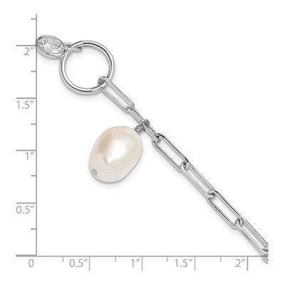 Sterling Silver Freshwater Cultured Pearl & CZ Paperclip Toggle Bracelet – view 5