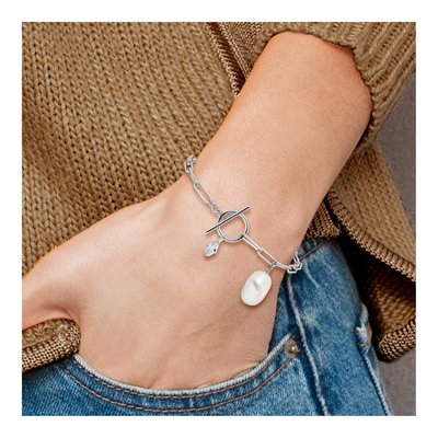 Sterling Silver Freshwater Cultured Pearl & CZ Paperclip Toggle Bracelet – view 6