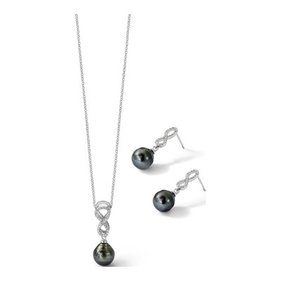 Tahitian Pearl & CZ Infinity Necklace & Earring Set – view 7
