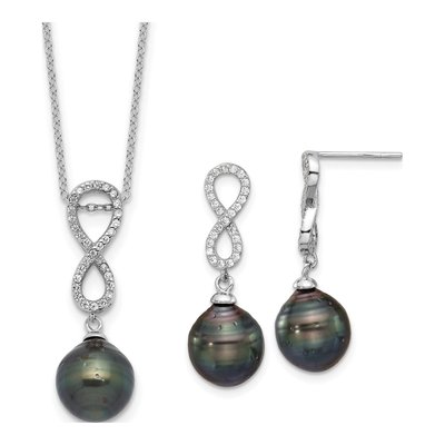 Tahitian Pearl & CZ Infinity Necklace & Earring Set