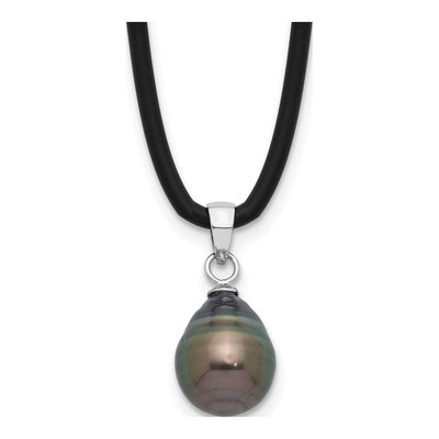 Sterling Silver Black Tahitian Cultured Pearl Necklace