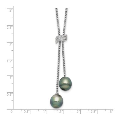 Sterling Silver Black Tahitian Cultured Pearl & CZ Dangle Necklace – view 4
