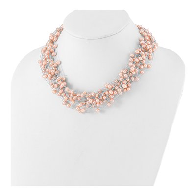 Sterling Silver Pink Freshwater Cultured Pearl Multi-Strand Necklace – view 2