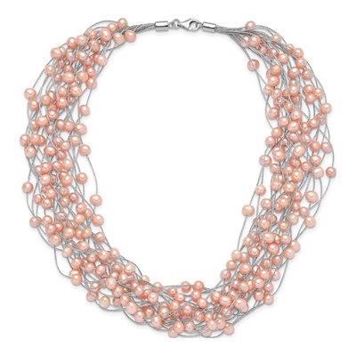 Sterling Silver Pink Freshwater Cultured Pearl Multi-Strand Necklace – view 3