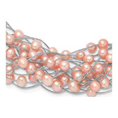 Sterling Silver Pink Freshwater Cultured Pearl Multi-Strand Necklace