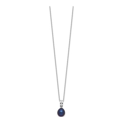 Sterling Silver Black Freshwater Cultured Pearl & CZ Necklace – view 2