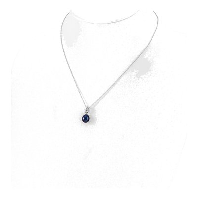 Sterling Silver Black Freshwater Cultured Pearl & CZ Necklace – view 3