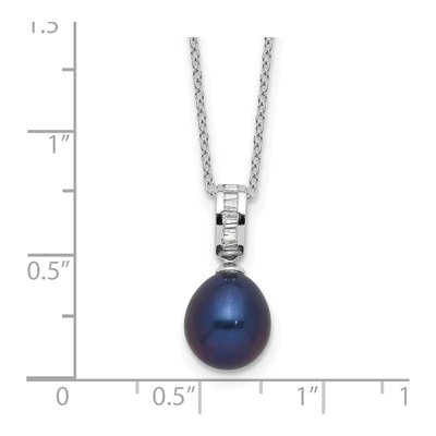 Sterling Silver Black Freshwater Cultured Pearl & CZ Necklace – view 4