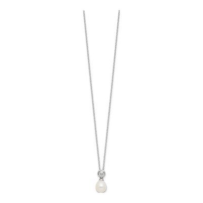 Sterling Silver Freshwater Cultured Pearl & CZ Rice Necklace – view 2