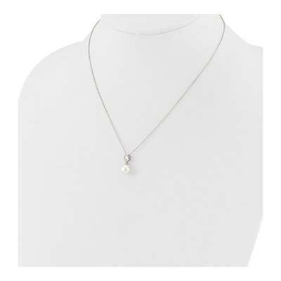 Sterling Silver Freshwater Cultured Pearl & CZ Rice Necklace – view 3