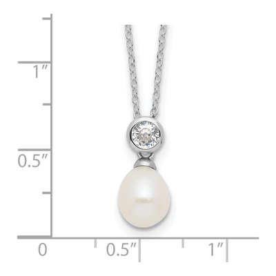 Sterling Silver Freshwater Cultured Pearl & CZ Rice Necklace – view 4