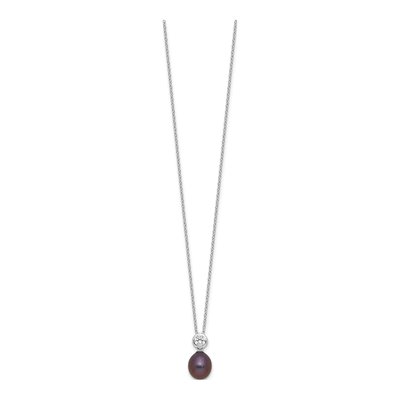 Sterling Silver Black Freshwater Cultured Pearl & CZ Necklace – view 2