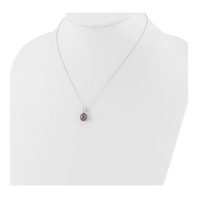 Sterling Silver Black Freshwater Cultured Pearl & CZ Necklace – view 3
