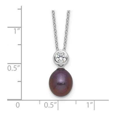 Sterling Silver Black Freshwater Cultured Pearl & CZ Necklace – view 4