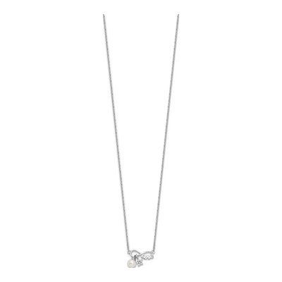 Sterling Silver Freshwater Cultured Pearl & CZ LOVE Infinity Necklace – view 2