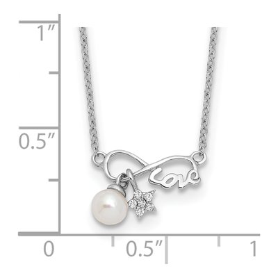 Sterling Silver Freshwater Cultured Pearl & CZ LOVE Infinity Necklace – view 4