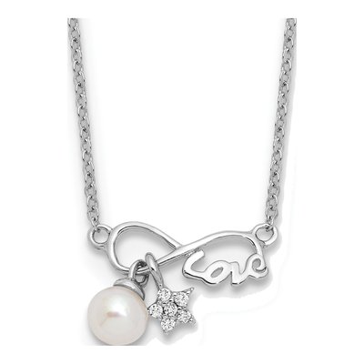 Sterling Silver Freshwater Cultured Pearl & CZ LOVE Infinity Necklace