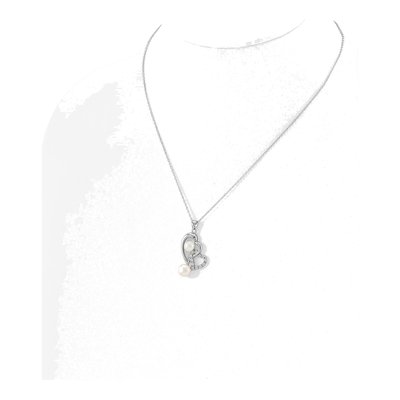 Sterling Silver Freshwater Cultured Pearl & CZ Heart Necklace – view 3