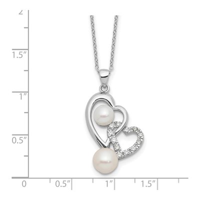Sterling Silver Freshwater Cultured Pearl & CZ Heart Necklace – view 4