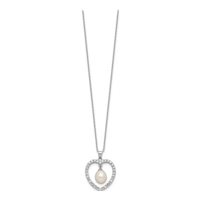 Sterling Silver Freshwater Cultured Pearl & CZ Heart Necklace – view 2