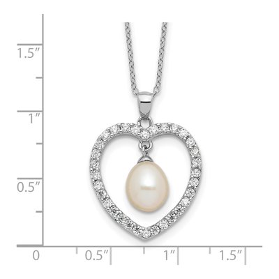 Sterling Silver Freshwater Cultured Pearl & CZ Heart Necklace – view 4