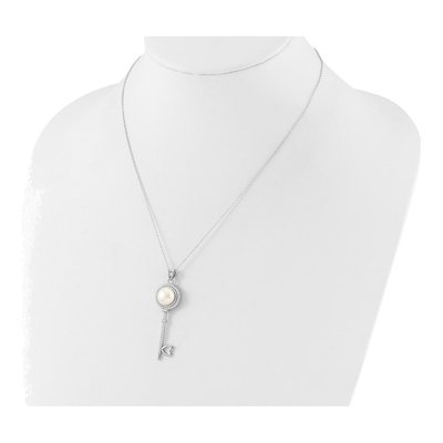 Sterling Silver Freshwater Cultured Pearl & CZ Key Necklace – view 3