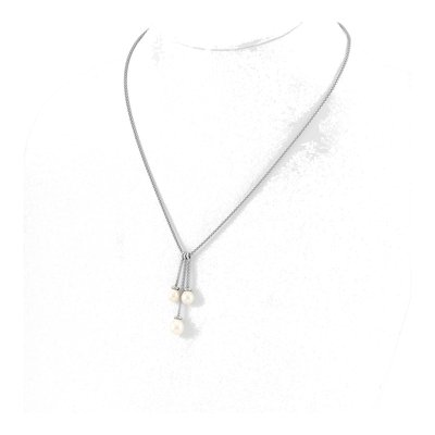 Sterling Silver Freshwater Cultured Pearl Dangle Necklace – view 3