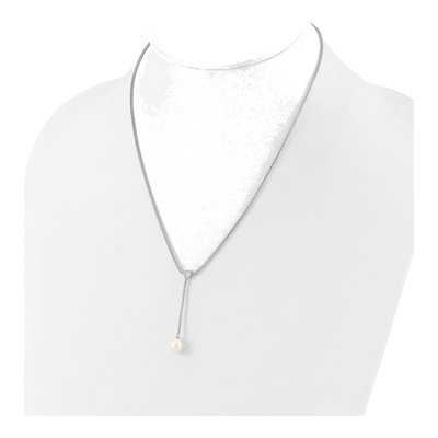 Sterling Silver Freshwater Cultured Pearl & CZ Drop Necklace – view 3